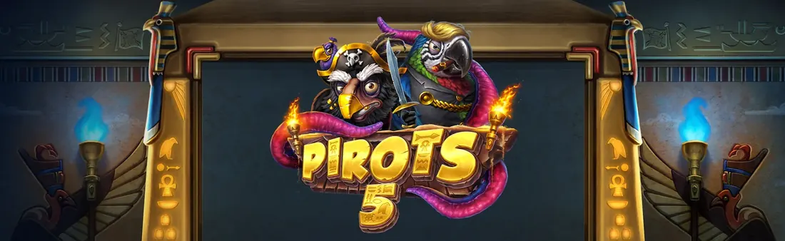 Banner de la slot Pirots 5 con una tumba egipcia