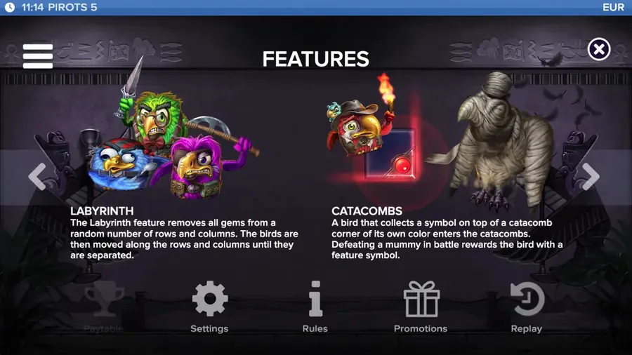 Función catacumbas y labyrinth de Pirots 5
